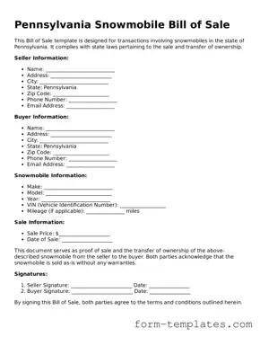 Printable Snowmobile Bill of Sale Form for the State of Pennsylvania