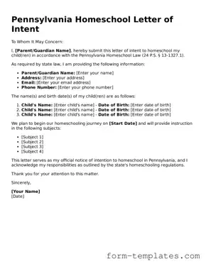 Printable Homeschool Letter of Intent Form for the State of Pennsylvania