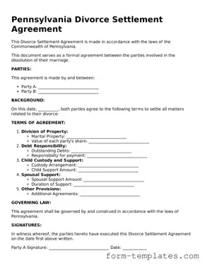 Printable Divorce Settlement Agreement Form for the State of Pennsylvania