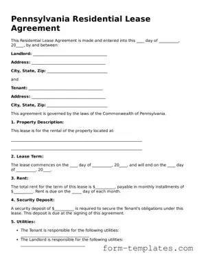 Printable Residential Lease Agreement Form for the State of Pennsylvania