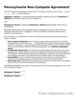 Printable Non-compete Agreement Form for the State of Pennsylvania