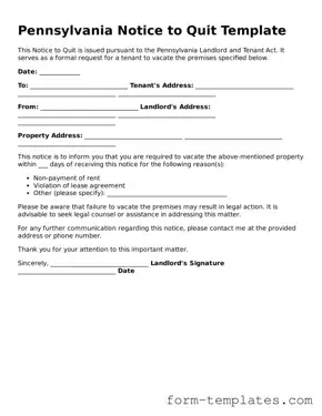 Printable Notice to Quit Form for the State of Pennsylvania