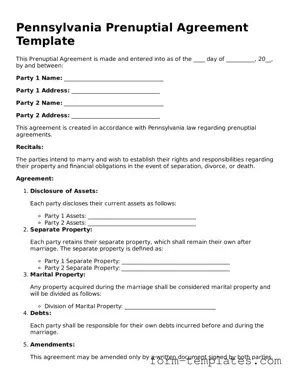 Printable Prenuptial Agreement Form for the State of Pennsylvania