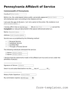 Printable Affidavit of Service Form for the State of Pennsylvania