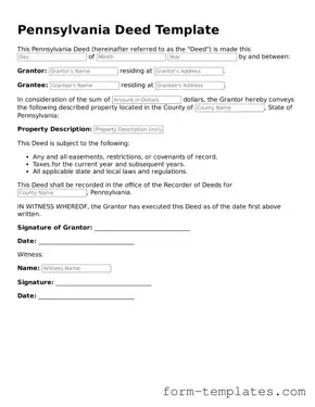 Printable Deed Form for the State of Pennsylvania