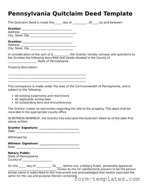 Printable Quitclaim Deed Form for the State of Pennsylvania