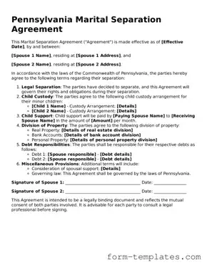 Printable Marital Separation Agreement Form for the State of Pennsylvania