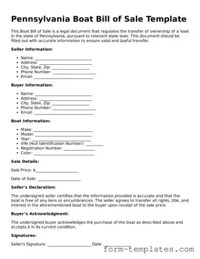 Printable Boat Bill of Sale Form for the State of Pennsylvania