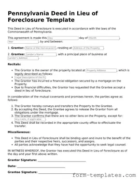 Printable Deed in Lieu of Foreclosure Form for the State of Pennsylvania