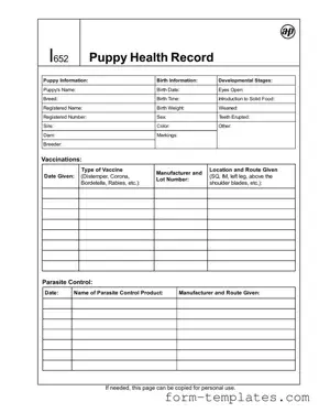 Fill Out a Valid Puppy Health Record Template