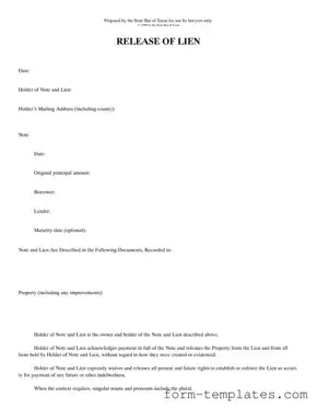 Fill Out a Valid Release Of Lien Texas Template