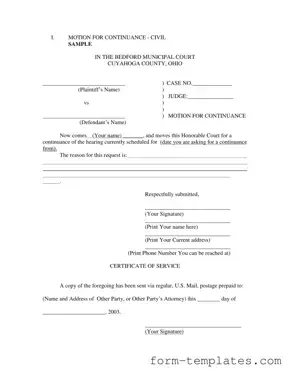 Fill Out a Valid Motion For Continuance Template
