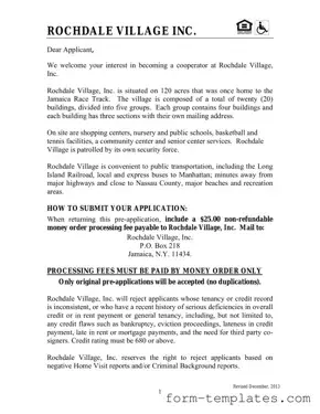 Fill Out a Valid Rochdale village application Template
