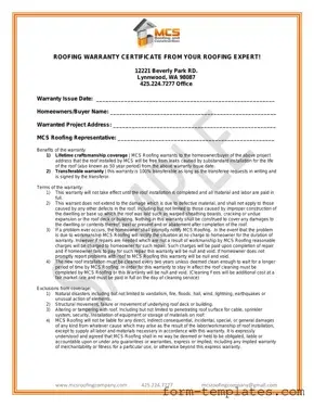 Fill Out a Valid Roofing Warranty Certificate Template