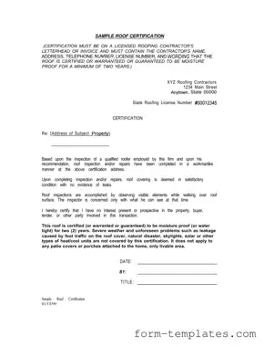 Fill Out a Valid Sample Roof Certification Template