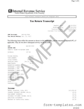 Fill Out a Valid Sample Tax Return Transcript Template