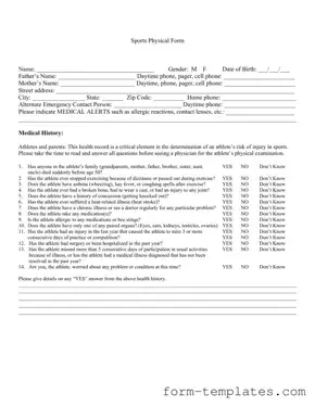 Fill Out a Valid Sports Physical Template