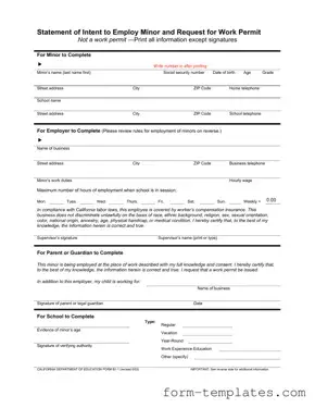 Fill Out a Valid Statement of Intent to Employ Minor and Request for Work Permit Template
