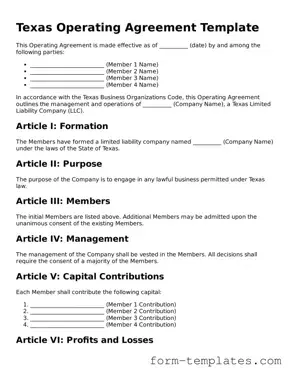 Printable Operating Agreement Form for the State of Texas