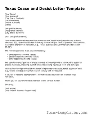 Printable Cease and Desist Letter Form for the State of Texas
