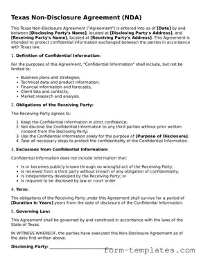 Printable Non-disclosure Agreement Form for the State of Texas