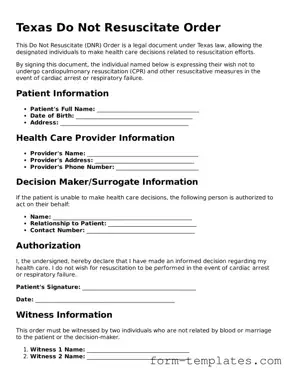 Printable Do Not Resuscitate Order Form for the State of Texas