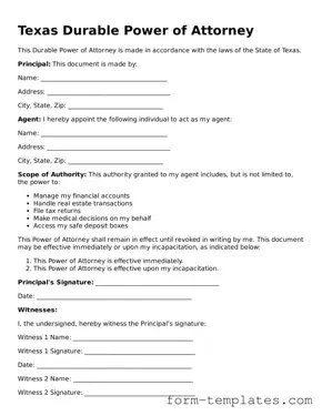 Printable Durable Power of Attorney Form for the State of Texas