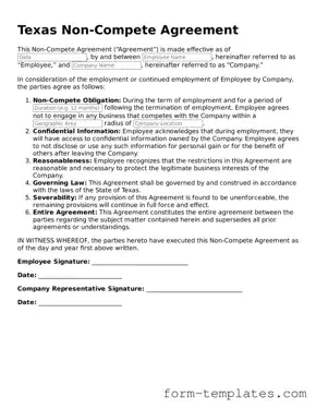 Printable Non-compete Agreement Form for the State of Texas