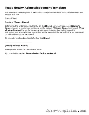 Printable Notary Acknowledgement Form for the State of Texas