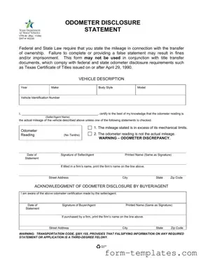 Fill Out a Valid Texas Odometer Statement Template