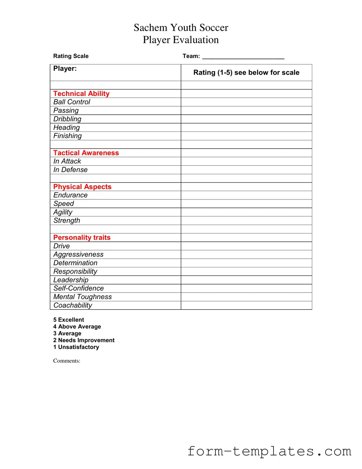 Fill Out a Valid Soccer Player Evaluation Template