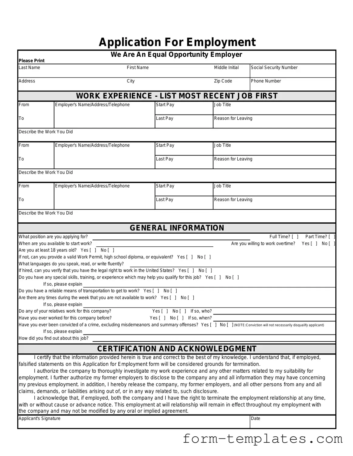 Fill Out a Valid Spanish Application Employment Template
