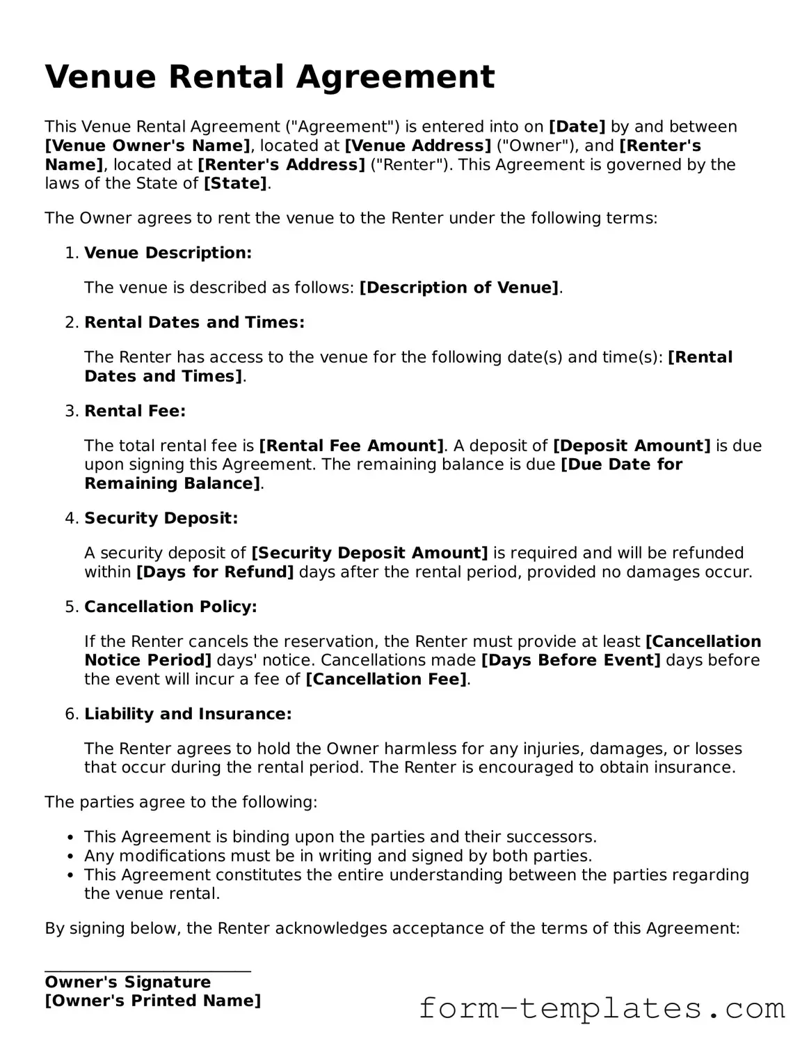 Attorney-Approved Venue Rental Agreement Document