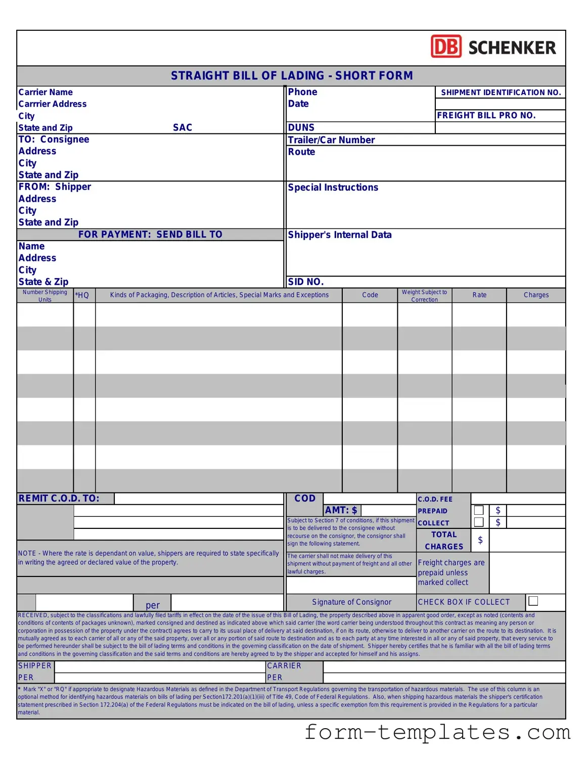 Fill Out a Valid Straight Bill Of Lading Template