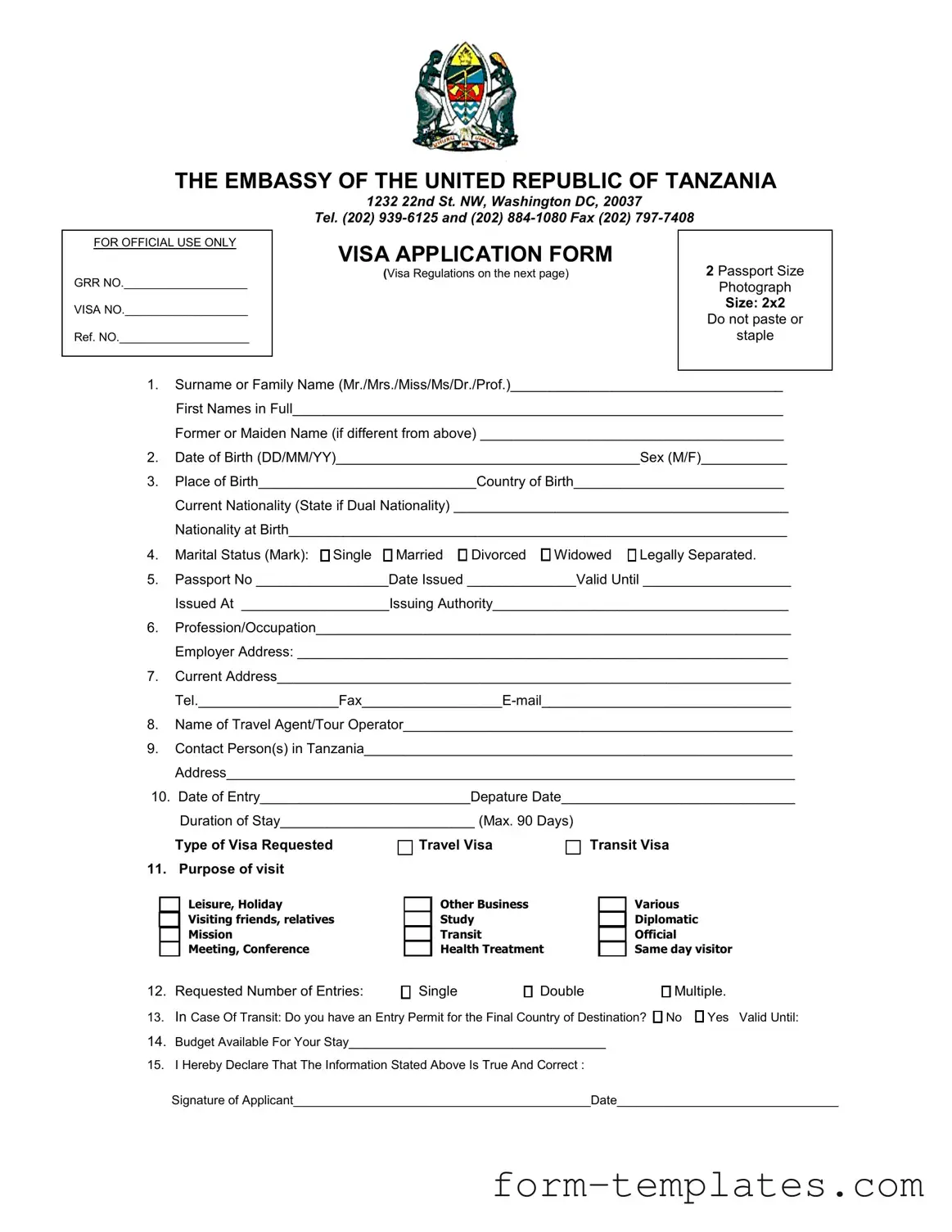 Fill Out a Valid Tanzania Visa Applicaiton Template