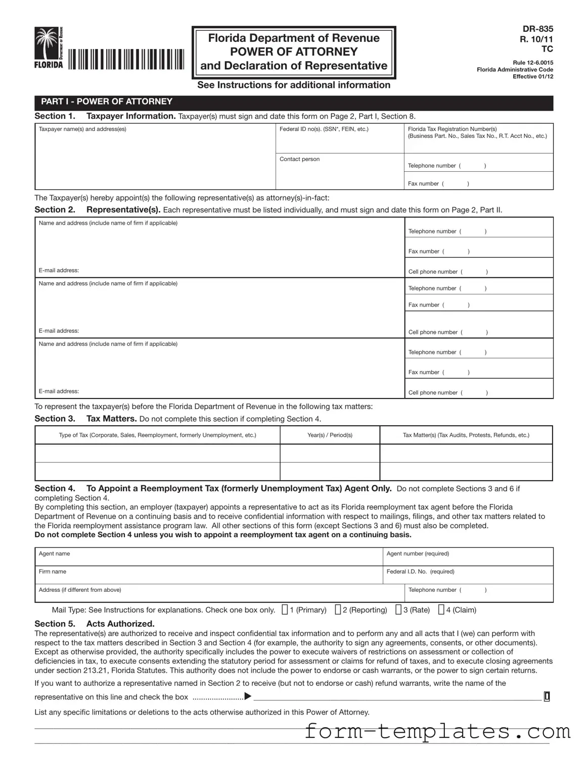 Fill Out a Valid Tax POA dr 835 Template