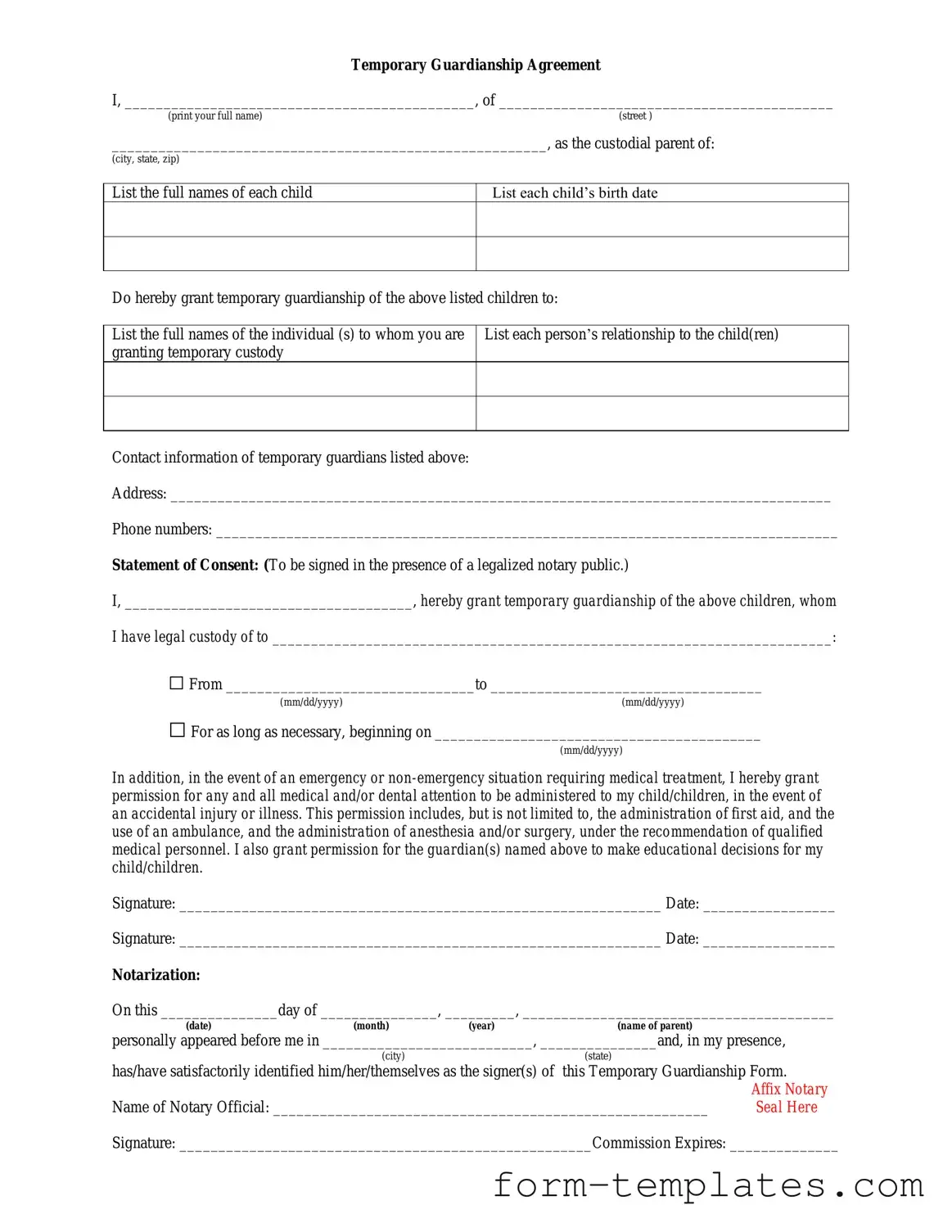 Fill Out a Valid Temporary Custody Template