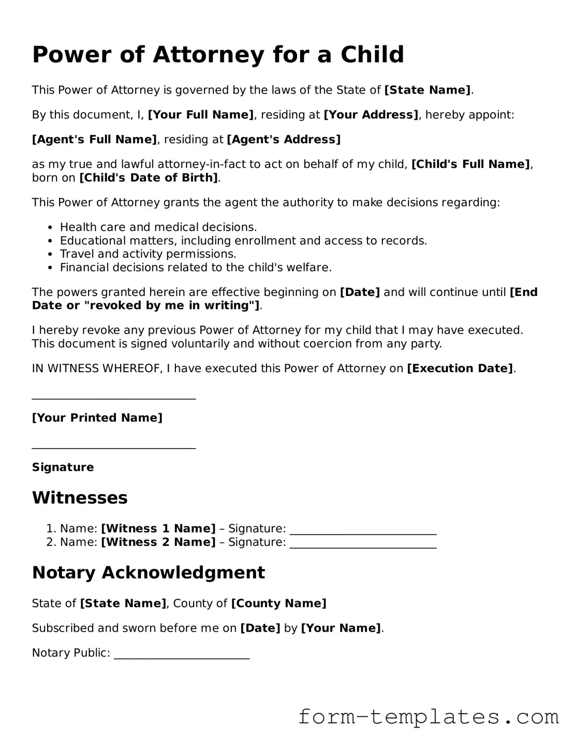 Attorney-Approved Power of Attorney for a Child Document