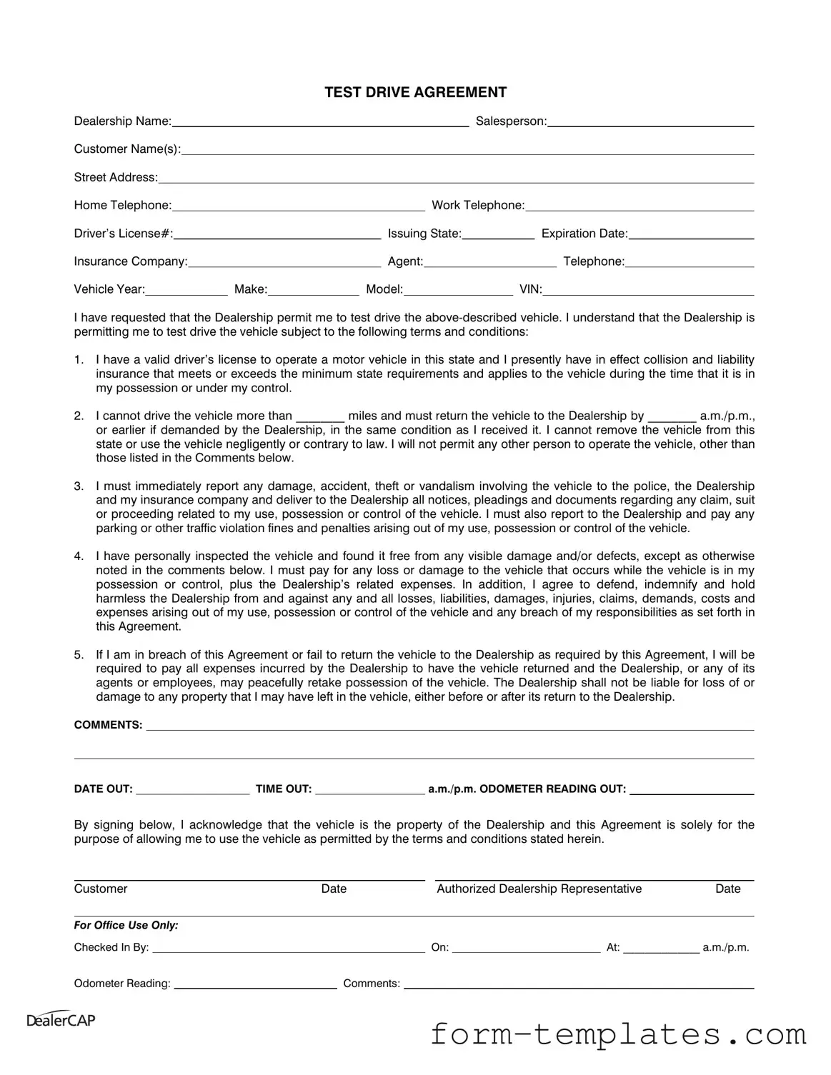 Fill Out a Valid Test Drive Template