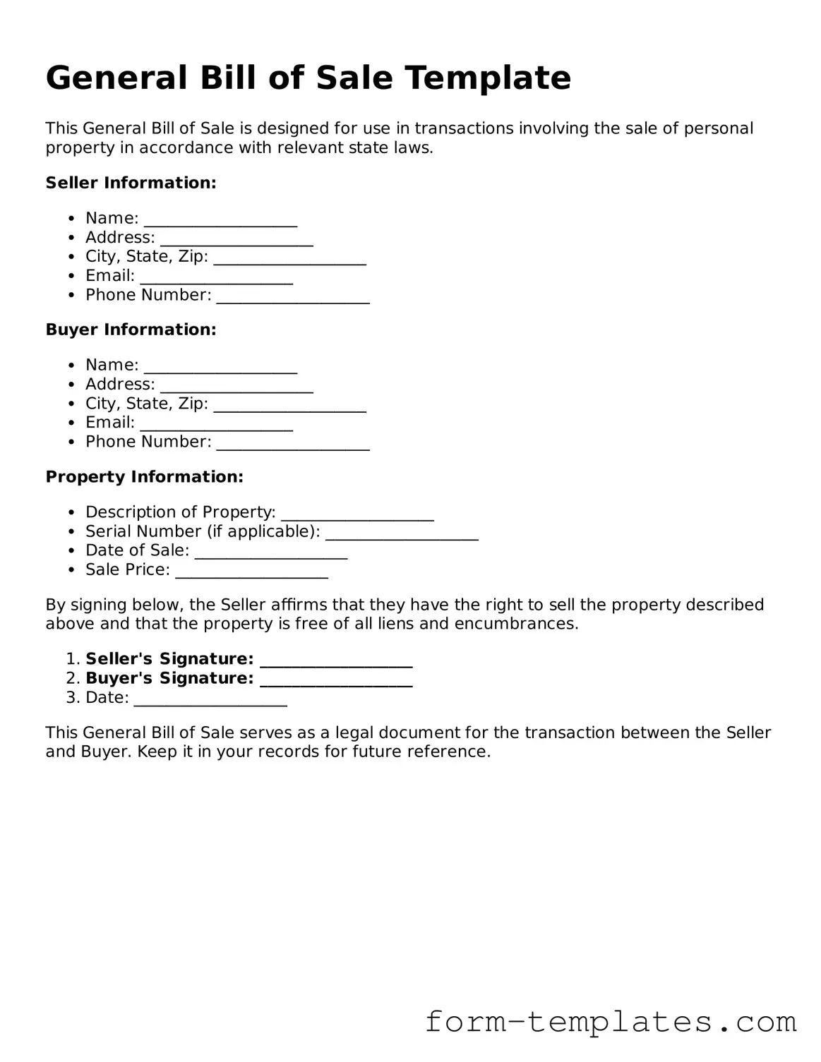 Attorney-Approved General Bill of Sale Document
