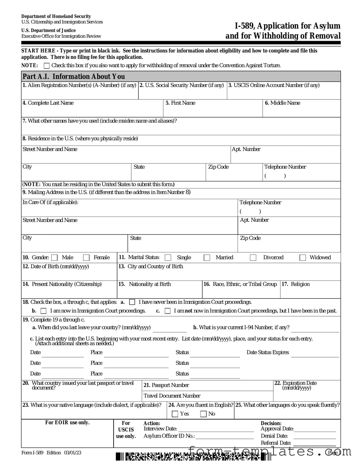 Fill Out a Valid USCIS I-589 Template