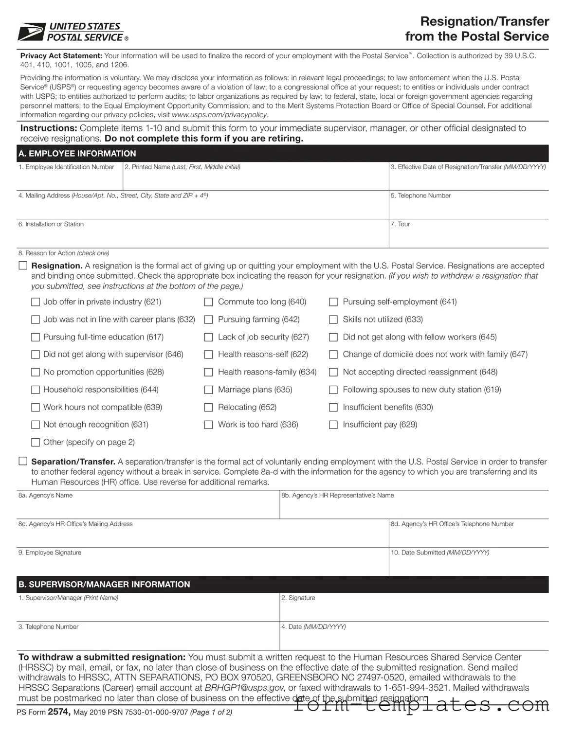 Fill Out a Valid Usps Resignation Template