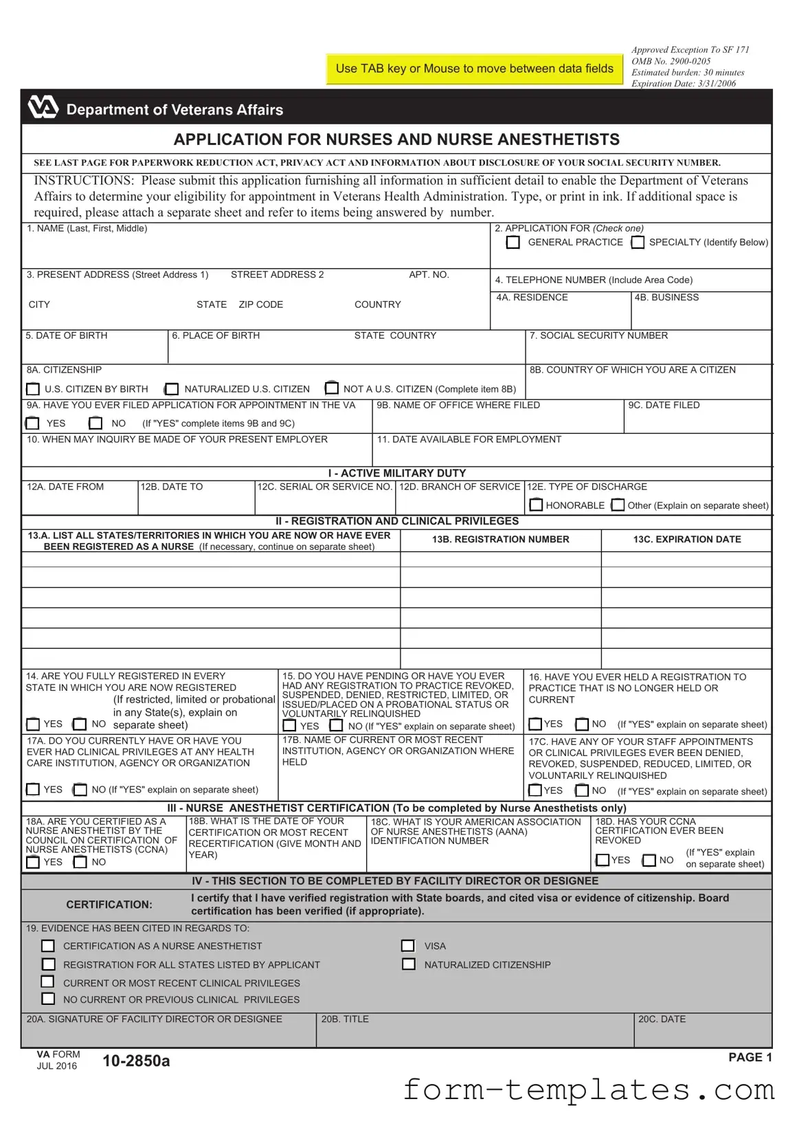 Fill Out a Valid VA 10-2850a Template