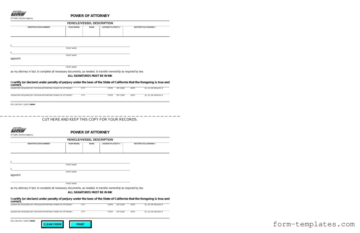 Fill Out a Valid Vehicle POA REG 260 Template
