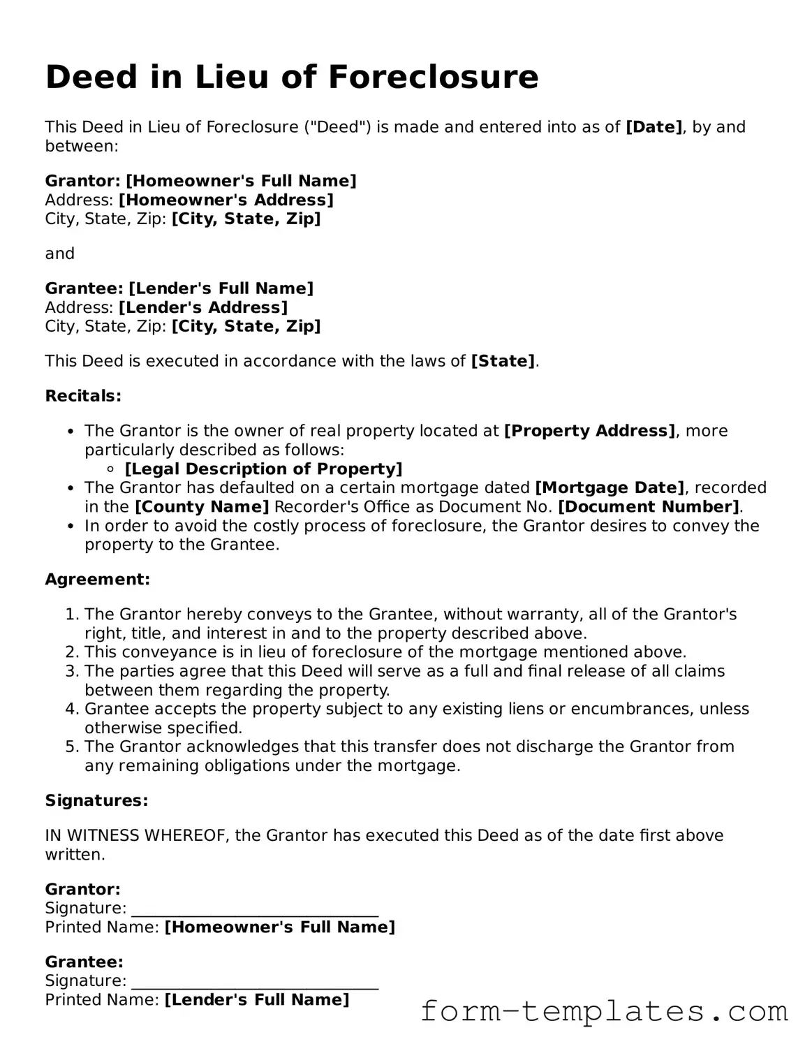 Attorney-Approved Deed in Lieu of Foreclosure Document
