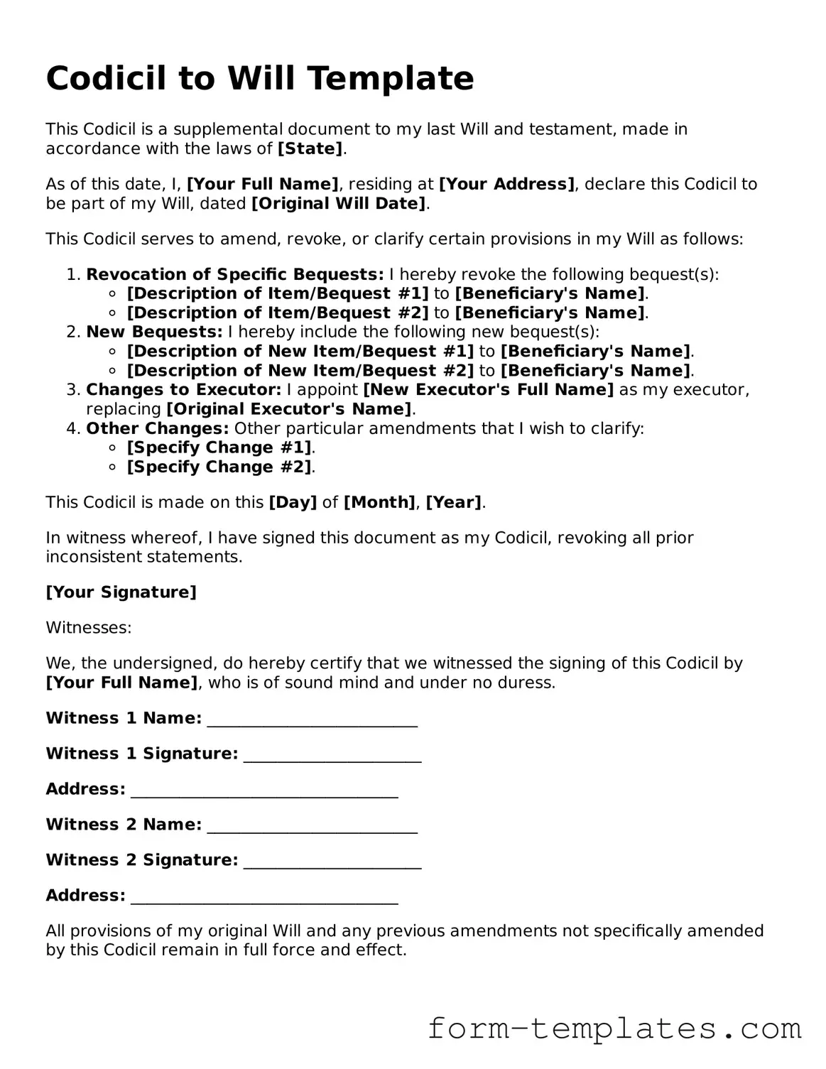 Attorney-Approved Codicil to Will Document