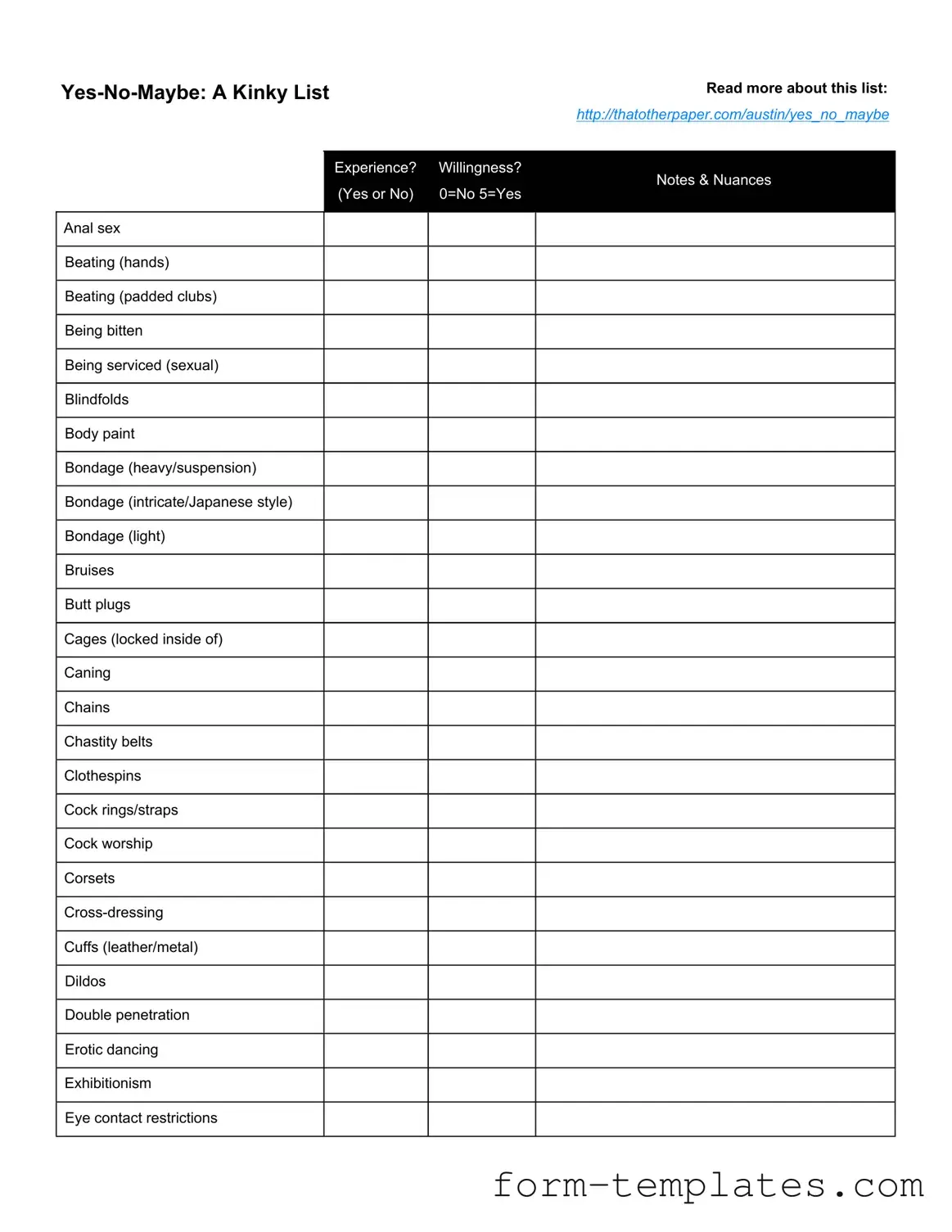 Fill Out a Valid Yes No Maybe List Template