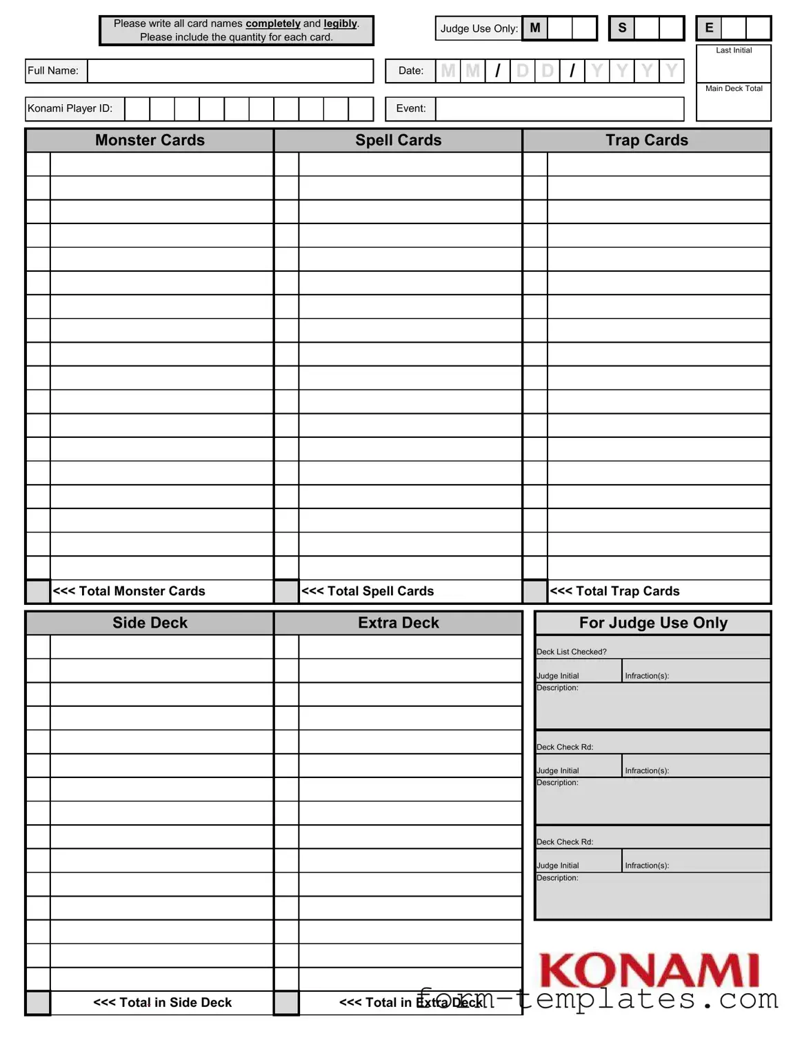 Fill Out a Valid Konami Decklist Template
